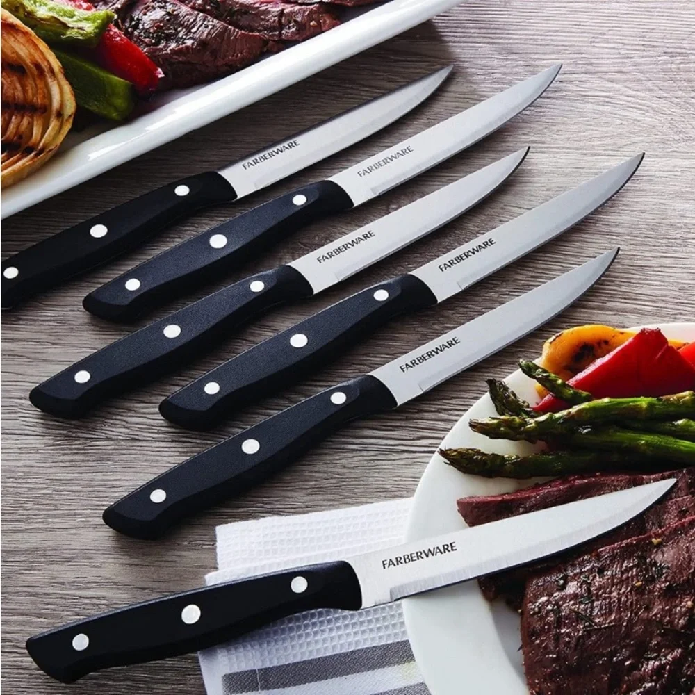 NEW Faberware 6-Piece Serrated Steak Knives Set & 3 Teflon Safe Utensil Bundle